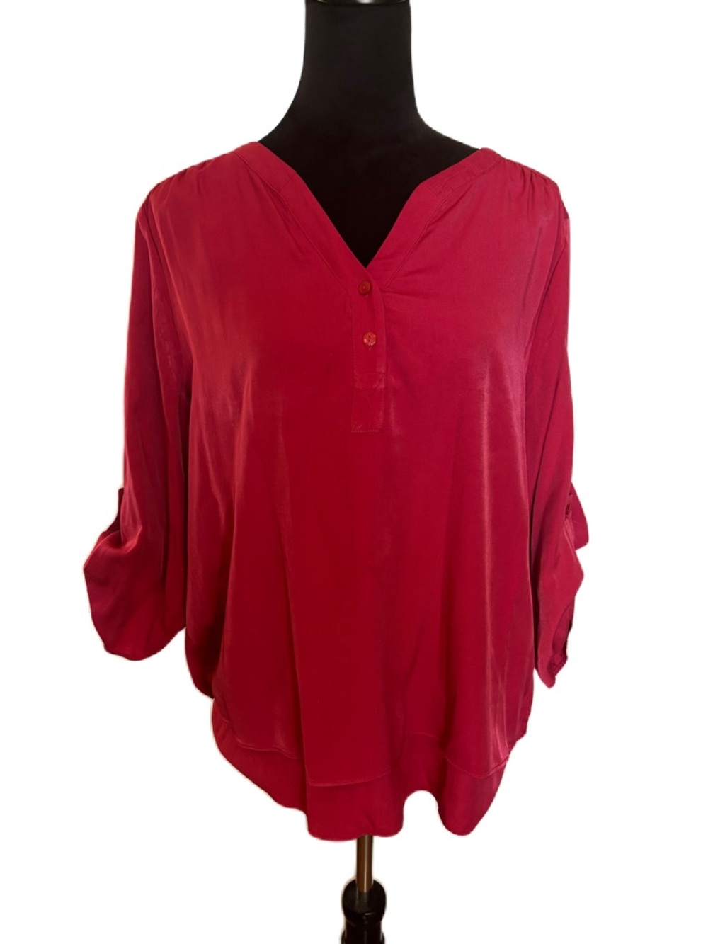 Chico's Deep Pink V-Neck Button Roll-Tab Blouse